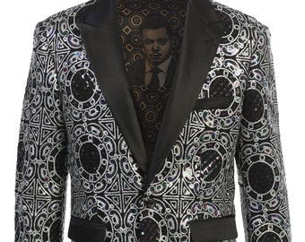 Men's Premium Slim Fit Silver-black Sequin Tuxedo Jacket