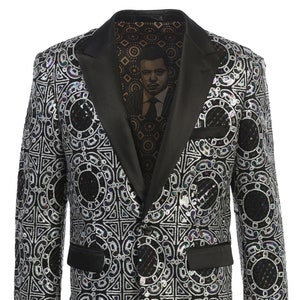 Men's Premium Slim Fit Silver-black Sequin Tuxedo Jacket - Etsy
