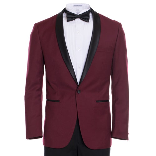 Men’s shops Premium Slim Fit Burgundy with Black Shawl Lapel Tuxedo