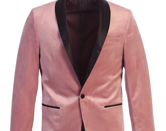 Men's Premium Slim Fit Blush Pink with Black Shawl Lapel Velvet Tuxedo Jacket