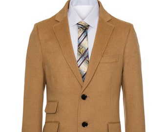 Men's Premium Camel-Light Brown 100% Wool and Cashmere Long Jacket-Wool and Cashmere Carcoat Outerwear Overcoat