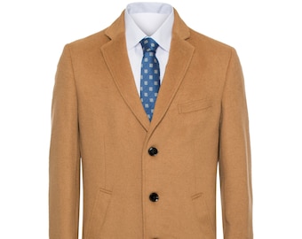 Men's Premium Camel-Light Brown 100% Wool and Cashmere Long Jacket-Wool and Cashmere Topcoat Outerwear Overcoat