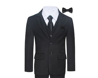 Boys Premium Black 8 Piece Suit Set