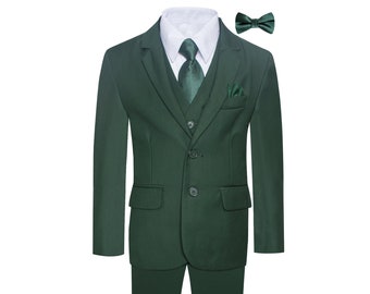 Boys Premium Hunter Green-Forest Green-Emerald Green 8 Piece Suit Set
