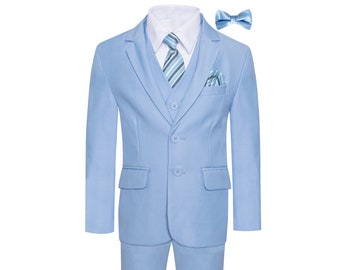 Boys Premium Light Blue-Baby Blue-Sky Blue 8 Piece Suit Set
