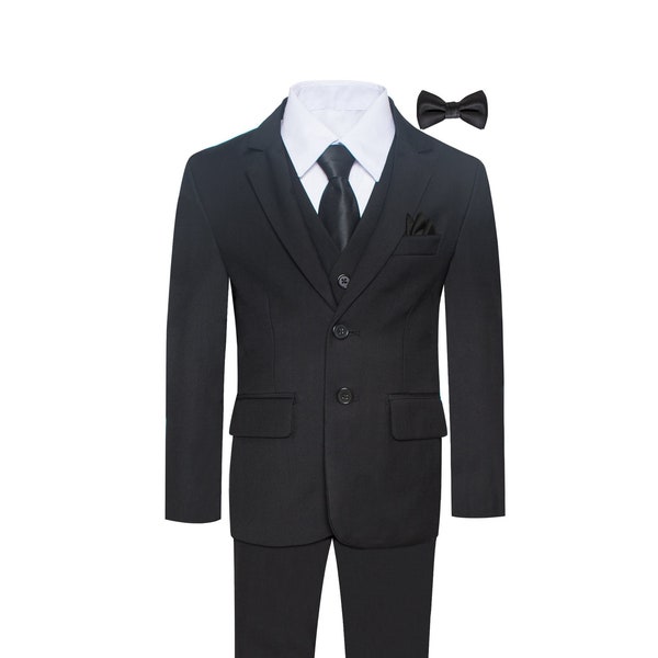 Boys Premium Black 8 Piece Suit Set