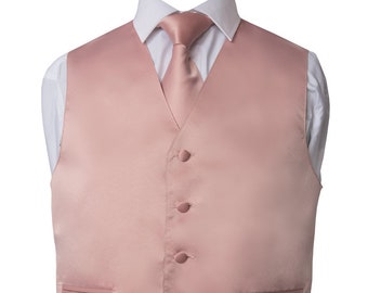 Men's Premium Solid Blush Pink-Dusty Pink Formal Vest - Necktie – Bow tie- Pocket Square Four Piece Set for Suits & Tuxedos