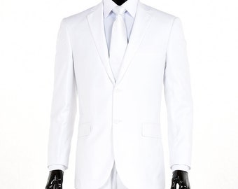 Men's Premium Modern Fit Two Piece Two Button White Suit