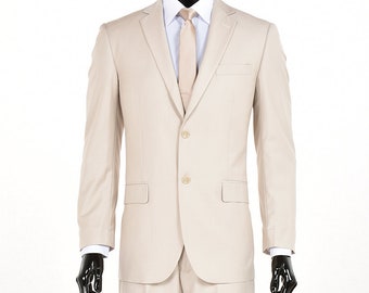 Men's Premium Modern Fit Two Piece Two Button Light Tan Suit