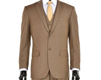 Men's Premium Modern Fit Three Piece Two Button Taupe Suit