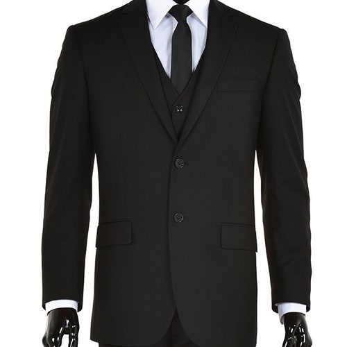 Men's Premium Modern Fit Three Piece Two Button Black Suit - Etsy