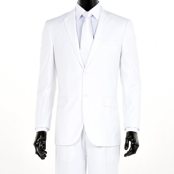 Men'S Two Buttons Linen Fashion Vested White 3 Piece Suit - Mens Linen Suit