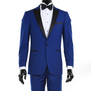 Mens Premium Slim Fit Royal Blue With Black Peak Lapel Tuxedo | Etsy