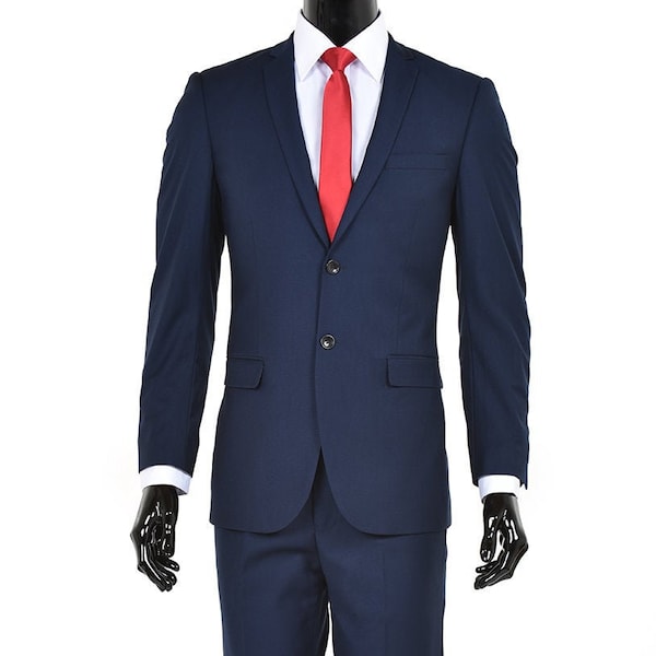 Men's Premium Slim Fit Two Piece Two Button Cobalt Blue Suit