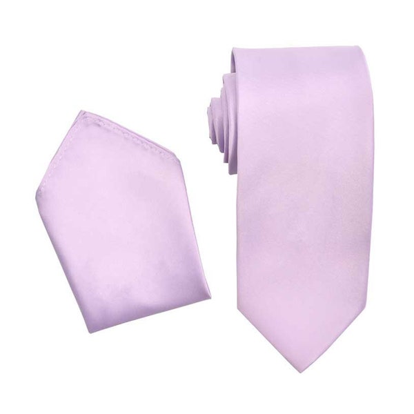 Men's Premium Lilac-Lavender Necktie with Matching Pocket Square Set For Suits & Tuxedos