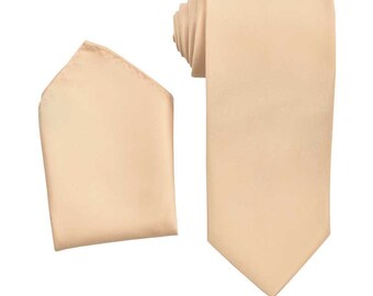 Men's Premium Beige Necktie with Matching Pocket Square Set For Suits & Tuxedos