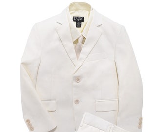 Boys Premium Husky Off White-Ivory Five Piece Suit Set