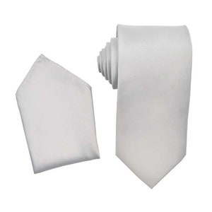 Men's Premium Light Gray-Silver Necktie with Matching Pocket Square Set For Suits & Tuxedos
