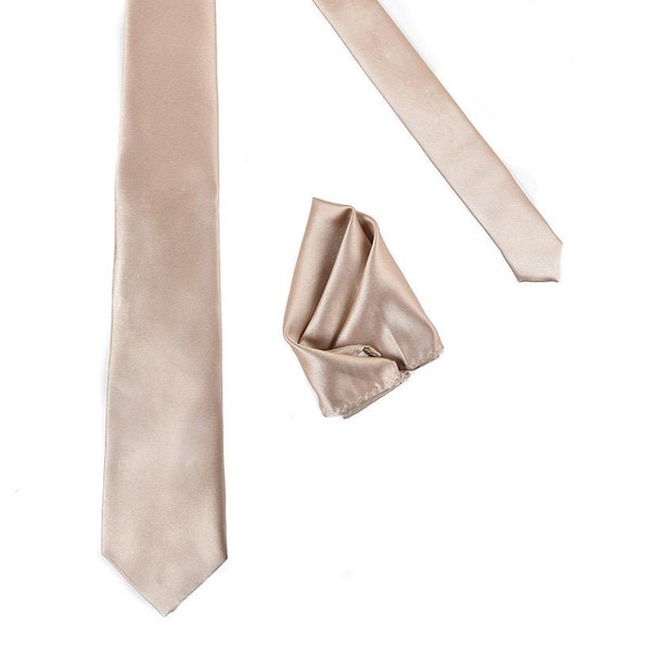 Men's Premium Champagne Necktie with Matching Pocket Square Set For Suits & Tuxedos