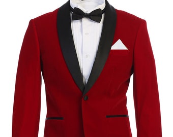 Men's Premium Slim Fit Red with Black Shawl Lapel Velvet Tuxedo Jacket