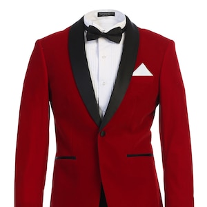 Men's Premium Slim Fit Red With Black Shawl Lapel Velvet - Etsy