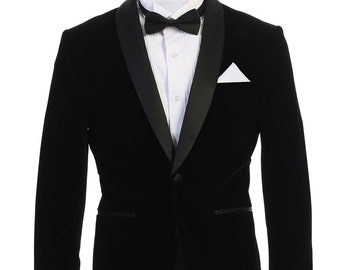 Men'S One Button Tuxedo Velvet Suit Velour Shawl Lapel Regular Fit Solid Black Suits main image 1