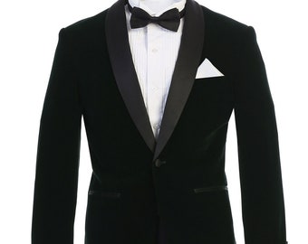 Men's Premium Slim Fit Hunter Green with Black Shawl Lapel Velvet Tuxedo Jacket