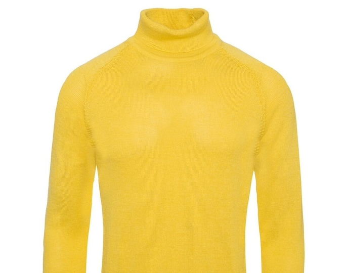 Men’s Premium Yellow Slim Fit Knitted Pullover Turtleneck Sweater