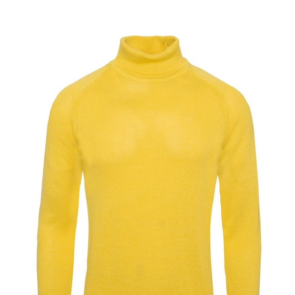 Men’s Premium Yellow Slim Fit Knitted Pullover Turtleneck Sweater