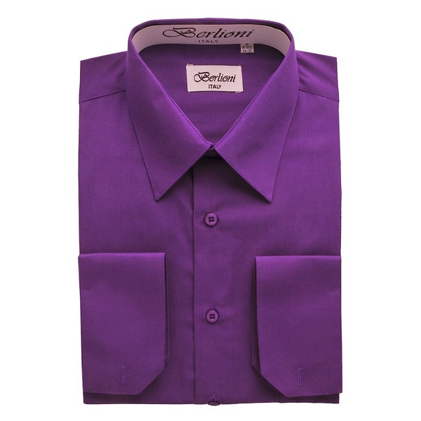Men's Premium Modern Fit Purple Dress Shirt - Convertible French Cuffs