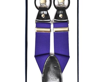 Men's Premium Y-Back Button and Clip Convertible Purple Suspenders