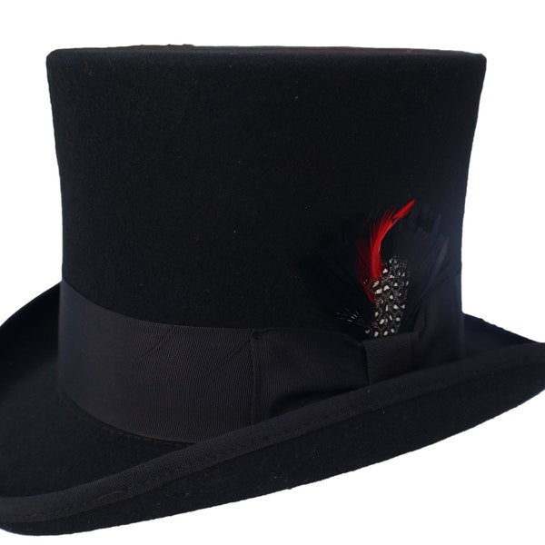 Elegant Men's Black Top Hat - 100% Wool