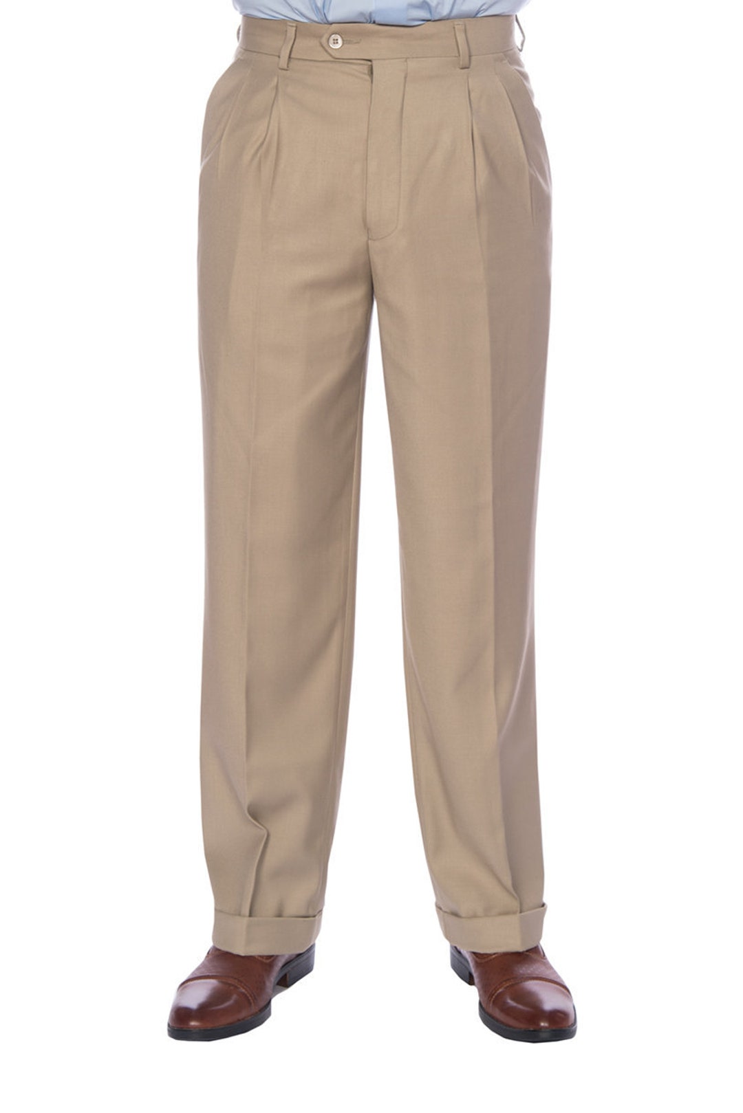 Men's Premium Khaki Classic Fit Pleated Dress Pants - Etsy