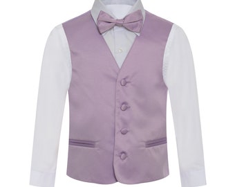 Boy's Premium Lilac-Lavender Formal Vest - Necktie – Bow Tie Three Piece Set for Suits & Tuxedos