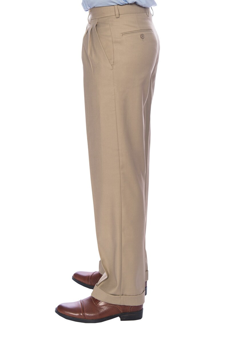 Men's Premium Khaki Classic Fit Pleated Dress Pants Etsy
