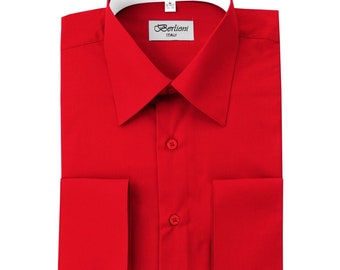 Men s Premium Modern Fit Red Dress Shirt Convertible French Cuffs