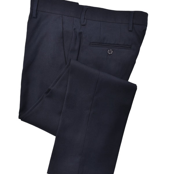 Men's Premium Navy Blue Classic Fit Flat Front Dress Pants