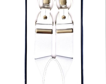 Men's Premium Y-Back Button and Clip Convertible White Suspenders