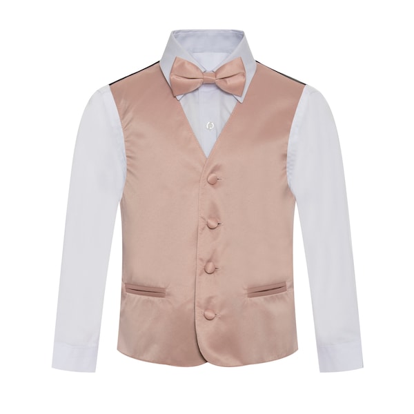 Boy's Premium Dusty Pink-Blush Pink Formal Vest - Necktie – Bow Tie Three Piece Set for Suits & Tuxedos