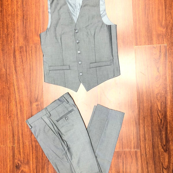 Men's Premium Gray Vest & Slim Fit Flat Front Dress Pants Set