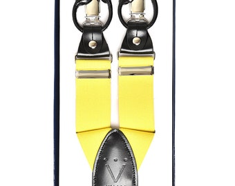 Men's Premium Y-Back Button and Clip Convertible Canary Yellow Suspenders