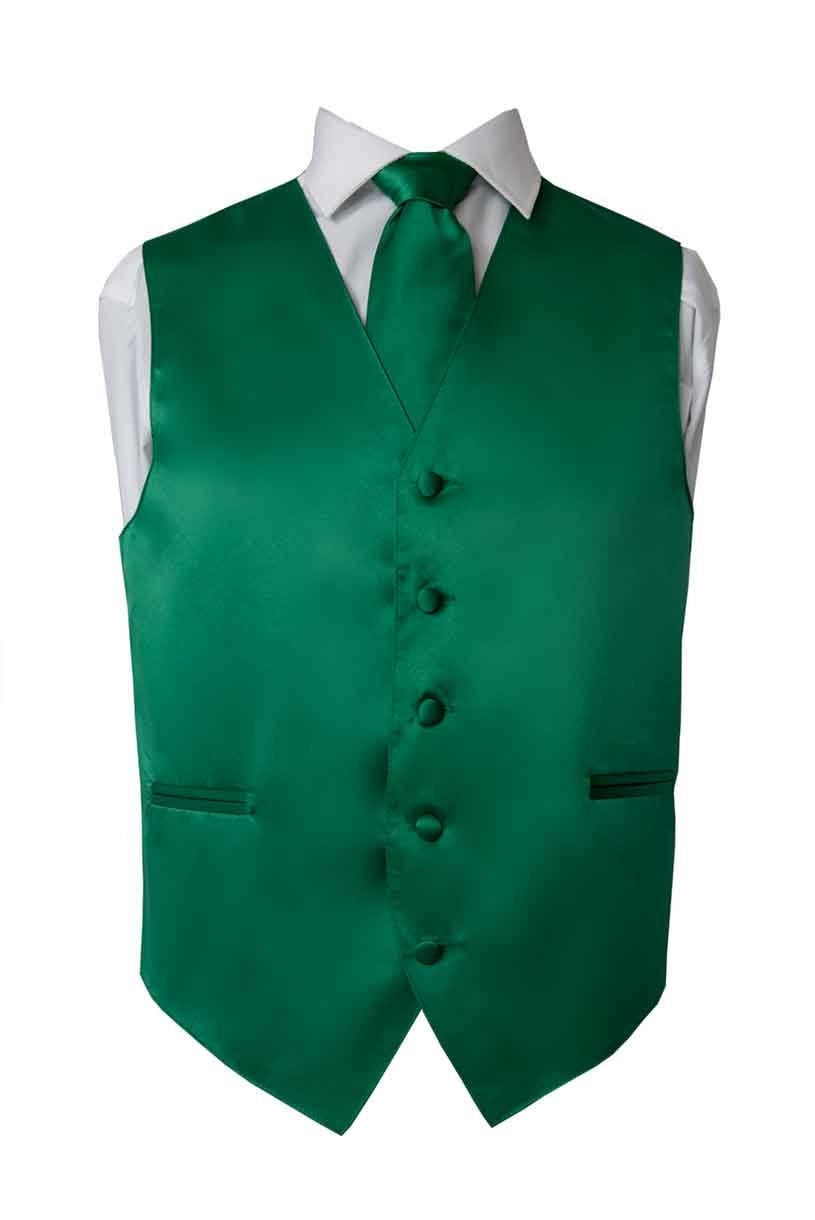 Men's Premium Solid Emerald Green Formal Vest Necktie Bow Tie Pocket Square  Four Piece Set for Suits & Tuxedos 