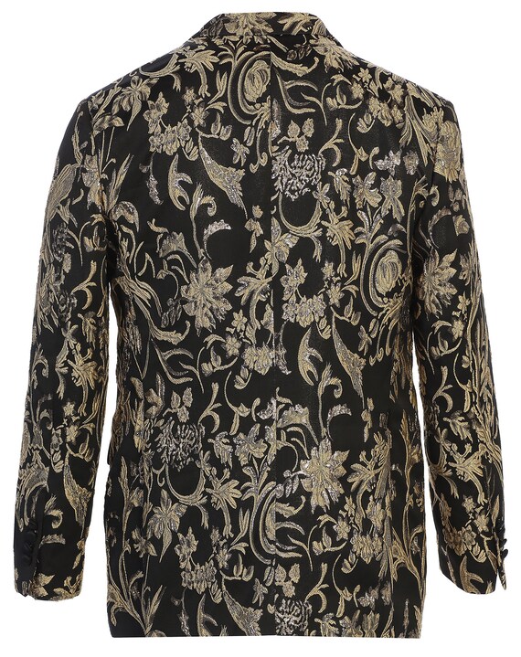 Mens Premium Black and Gold Paisley Patterned Tuxedo Blazer dinner