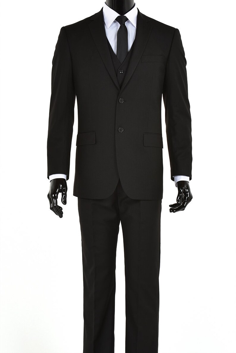 Men's Premium Modern Fit Three Piece Two Button Black Suit - Etsy