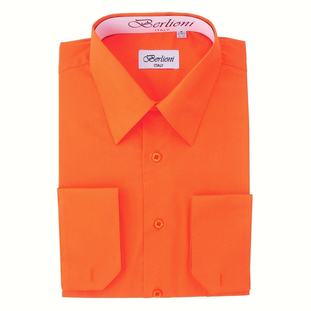 Men's Premium Modern Fit Orange Dress Shirt Convertible French Cuffs - Etsy
