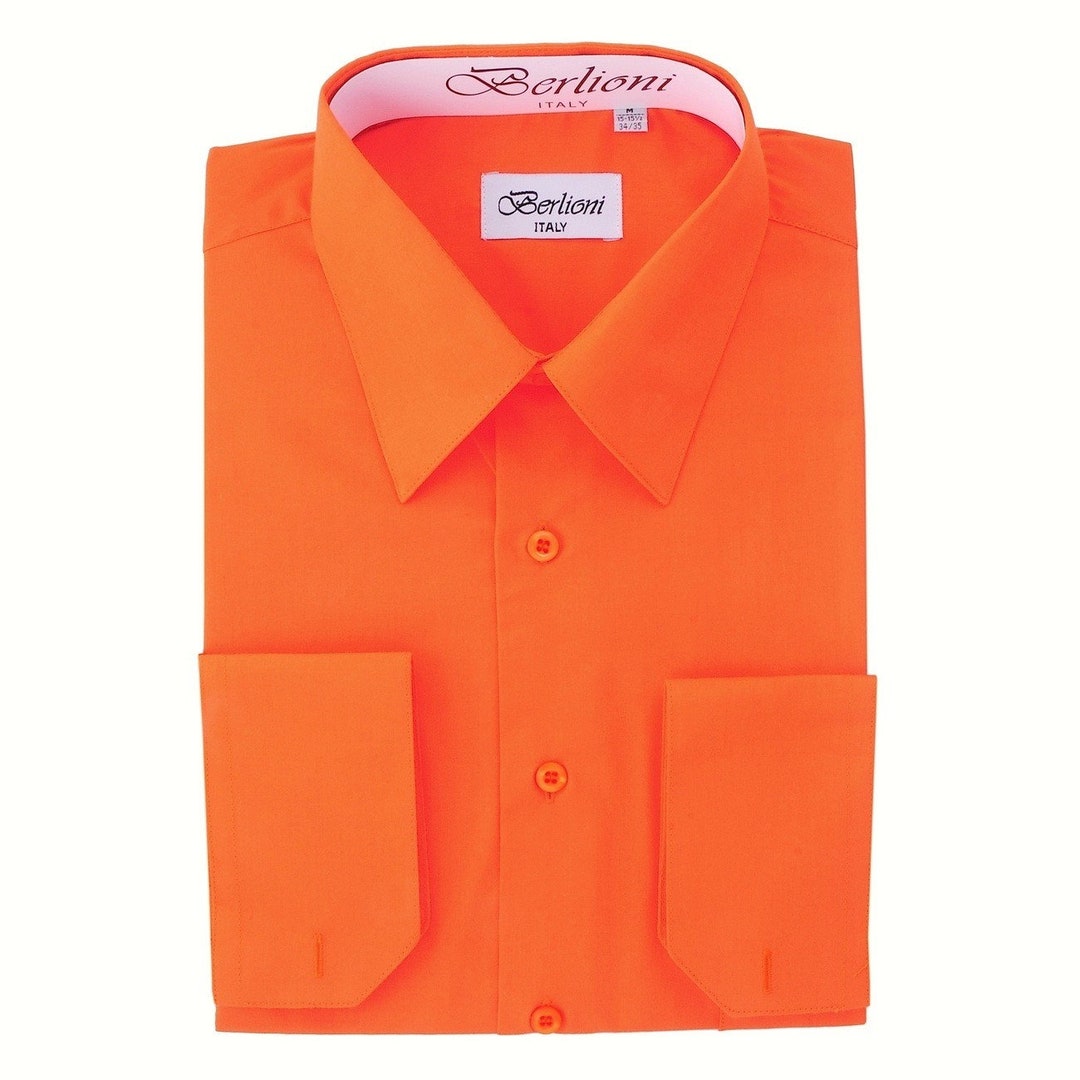 Men's Premium Modern Fit Orange Dress Shirt Convertible French Cuffs Etsy
