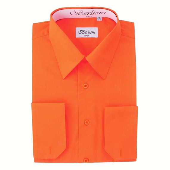 Men's Premium Modern Fit Orange Dress Shirt Convertible Etsy