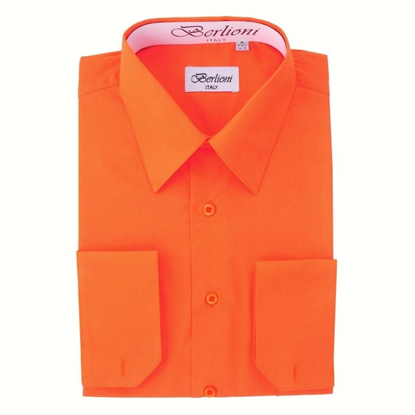 Men's Premium Modern Fit Orange Dress Shirt - Convertible French Cuffs