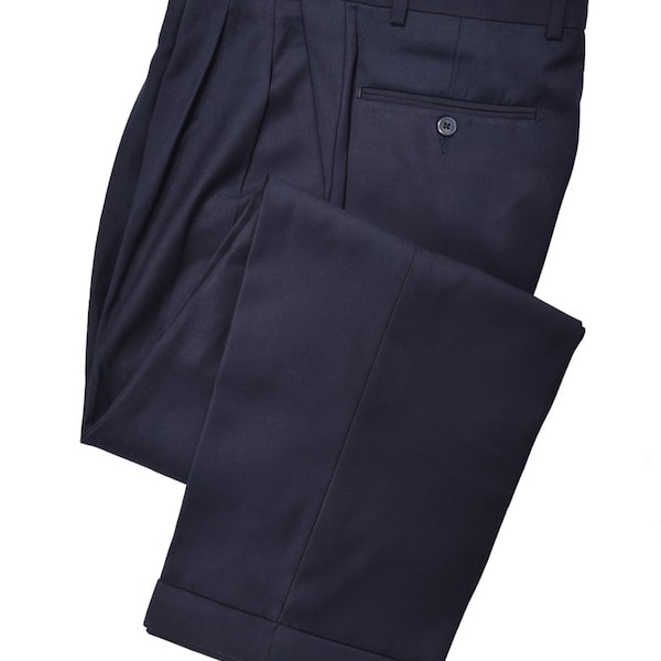 Men's Premium Navy Blue Classic Fit Pleated Dress Pants