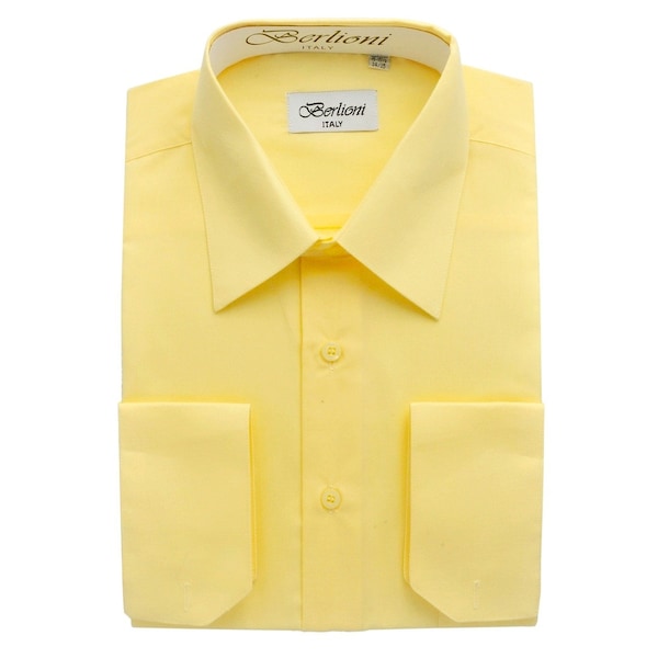 Men's Premium Modern Fit Lemon-Light Yellow Dress Shirt - Convertible French Cuffs